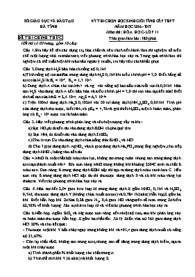 Đề thi chọn học sinh giỏi tỉnh cấp THPT năm học 2016 - 2017 môn thi Hóa học lớp 11